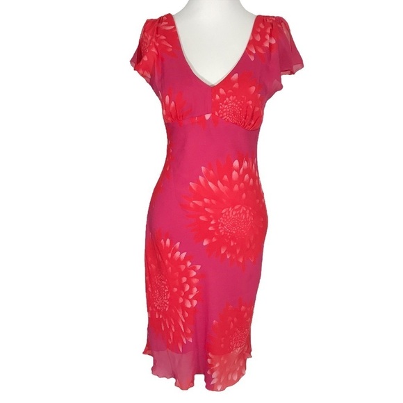 My Michelle VINTAGE 90s Red Floral Midi Slip Dress Chiffon 7/8 (Modern Small) - Picture 1 of 16